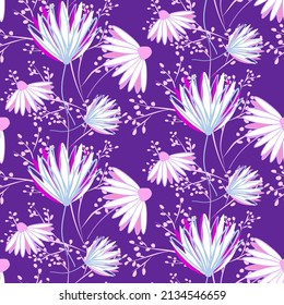 Vector seamless half-drop pattern, with flowers