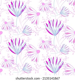 Vector seamless half-drop pattern, with flowers