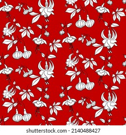 Vector seamless half-drop pattern, with flowers