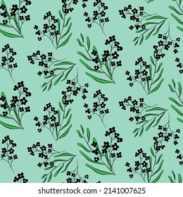 Vector seamless half-drop pattern, with flowers