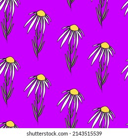 Vector seamless half-drop pattern, with flowers