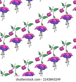 Vector seamless half-drop pattern, with flowers