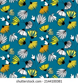 Vector seamless half-drop pattern, with flowers