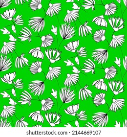 Vector seamless half-drop pattern, with flowers
