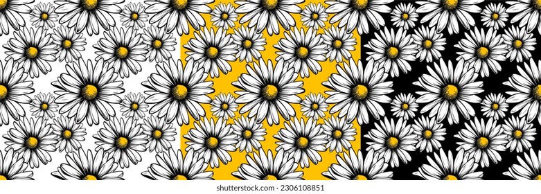 Vector seamless half-drop pattern, with  flowers