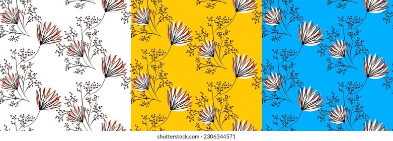 Vector seamless half-drop pattern, with  flowers