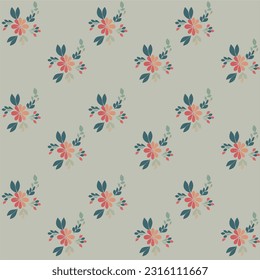 Vector seamless half-drop pattern, with  flowers