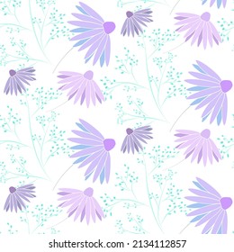 Vector seamless half-drop pattern, with leaves and daisy