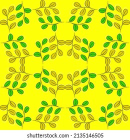 Vector seamless half-drop pattern, with leaves