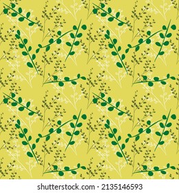 Vector seamless half-drop pattern, with leaves