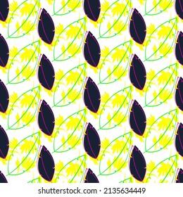 Vector seamless half-drop pattern, with leaves and flowers