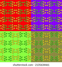 Vector seamless half-drop pattern, with leaves