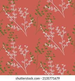 Vector seamless half-drop pattern, with leaves