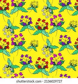 Vector seamless half-drop pattern, with leaves and flowers