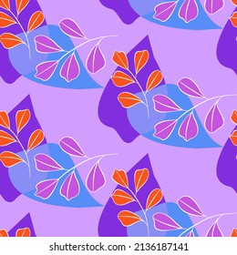 Vector seamless half-drop pattern, with leaves