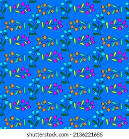Vector seamless half-drop pattern, with leaves and bud