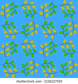 Vector seamless half-drop pattern, with leaves