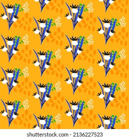 Vector seamless half-drop pattern, with leaves and bud