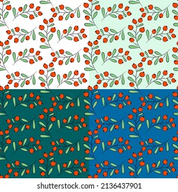 Vector seamless half-drop pattern, with leaves and bud