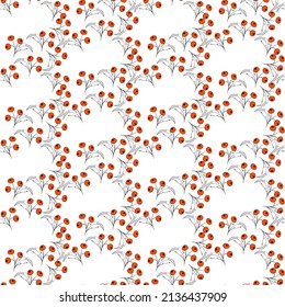 Vector seamless half-drop pattern, with leaves and bud