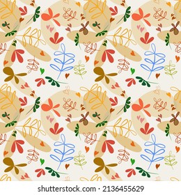 Vector seamless half-drop pattern, with leaves 