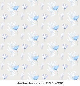 Vector seamless half-drop pattern, with leaves and flowers