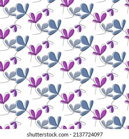 Vector seamless half-drop pattern, with leaves and flowers