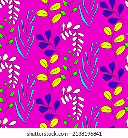Vector seamless half-drop pattern, with leaves 
