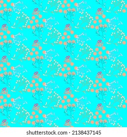 Vector seamless half-drop pattern, with leaves and bud