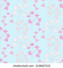 Vector seamless half-drop pattern, with leaves and flowers