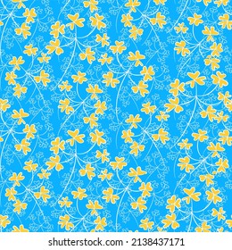 Vector seamless half-drop pattern, with leaves and flowers