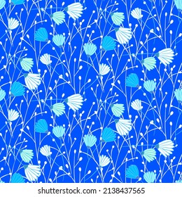 Vector seamless half-drop pattern, with leaves and flowers