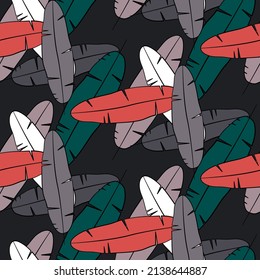 Vector seamless half-drop pattern, with leaves 