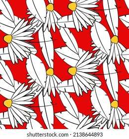 Vector seamless half-drop pattern, with leaves and flowers