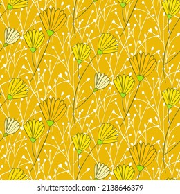 Vector seamless half-drop pattern, with leaves and flowers