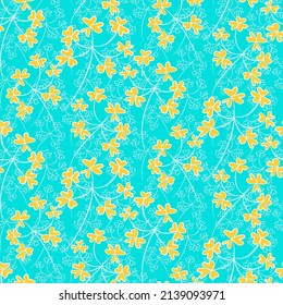 Vector seamless half-drop pattern, with leaves and flowers