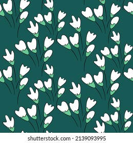 Vector seamless half-drop pattern, with leaves and flowers