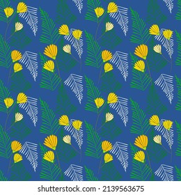 Vector seamless half-drop pattern, with leaves and flowers