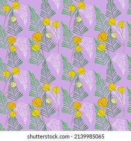 Vector seamless half-drop pattern, with leaves and flowers