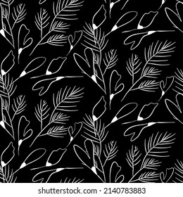 Vector seamless half-drop pattern, with leaves and flowers