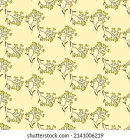 Vector seamless half-drop pattern, with leaves and bud