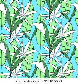 Vector seamless half-drop pattern, with leaves 