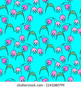 Vector seamless half-drop pattern, with leaves and flowers