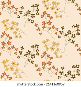 Vector seamless half-drop pattern, with leaves and flowers