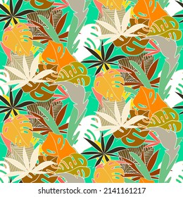 Vector seamless half-drop pattern, with leaves 