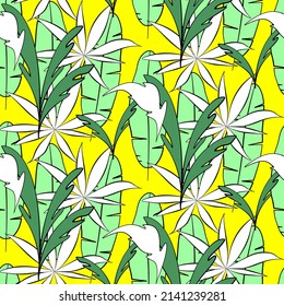 Vector seamless half-drop pattern, with leaves 