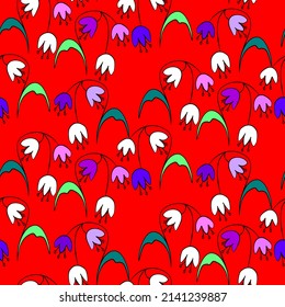 Vector seamless half-drop pattern, with leaves and flowers