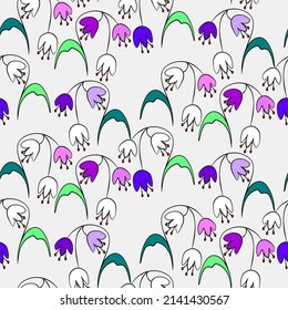 Vector seamless half-drop pattern, with leaves and flowers