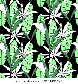 Vector seamless half-drop pattern, with leaves 