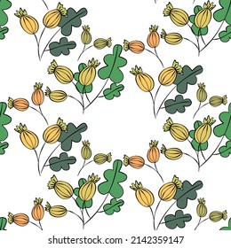Vector seamless half-drop pattern, with leaves and bud